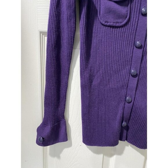 Banana Republic Extra Fine Merino Purple Cardigan Sweater Size Medium - Picture 6 of 9